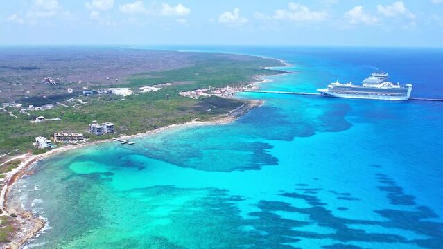drone footage of mahahual beach in costa maya mexico
