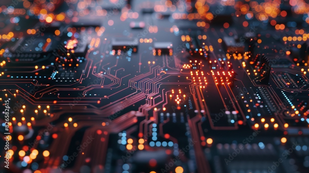 Poster A close-up of a computer chip pulsating with digital signals, revealing the hidden world of electronic communication.