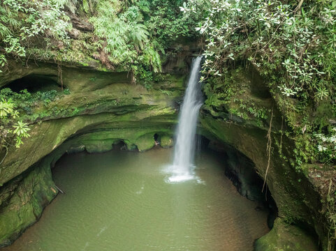 Aerial view of La Esmeralda Waterfall, Mesetas, Meta, Colombia.
