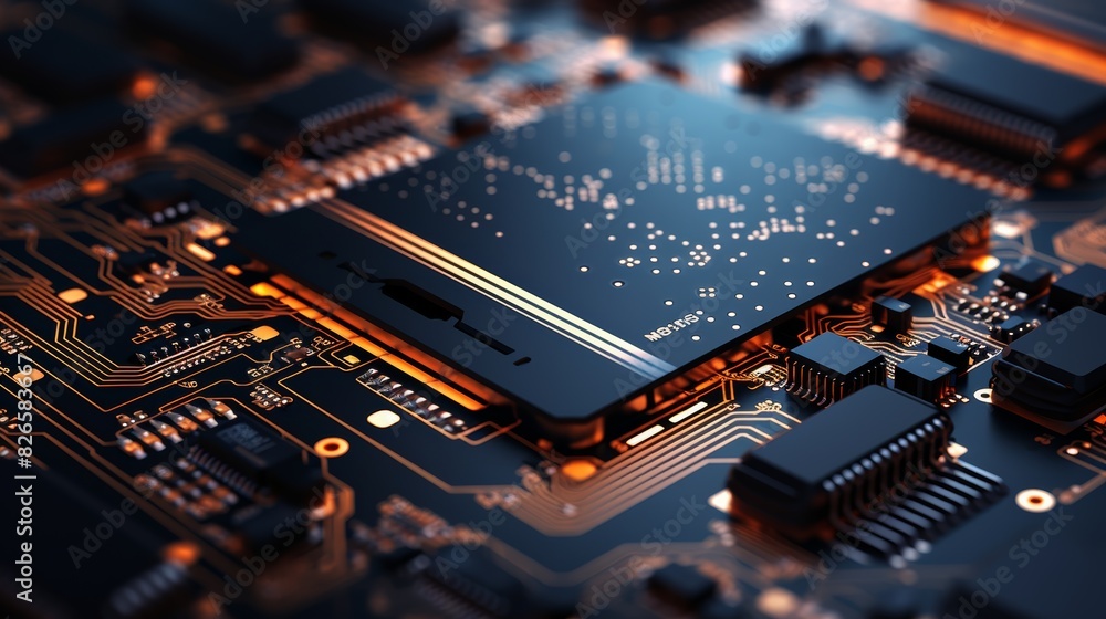 Poster circuit board with intricate digital lines and components, showcasing the complexity of modern technology.