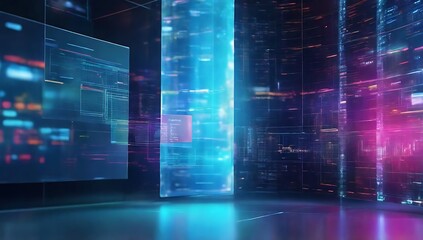 Futuristic monitor with information data, ai generative