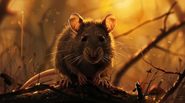 dramatic cinematic portrait of a rat moody animal character illustration