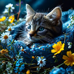 cat and flowers