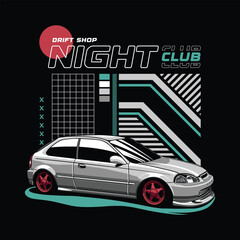 car design illustration, street drift car shop