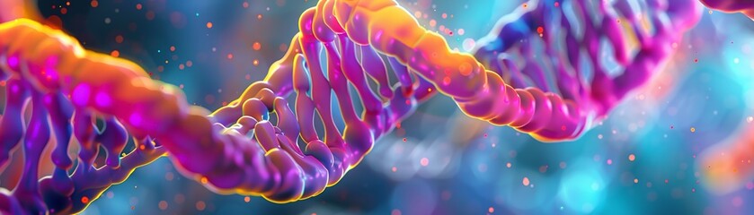 A highly detailed illustration of a DNA double helix, vibrant colors, intricate molecular structures, advanced visualization, educational and scientific.3D vector illustrations