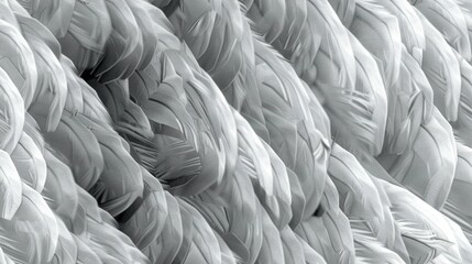   A monochrome image of layered feathers adorning a wall