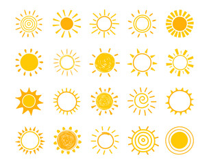 Cute sun icon collection. Hand drawn summer elements. Vector illustration