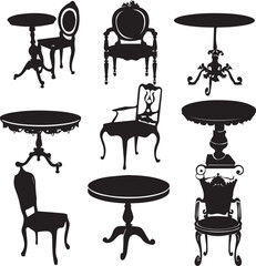 Black silhouette furniture set chair and Tables