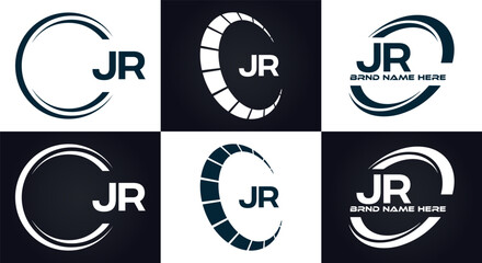 JR logo. J R design. White JR letter. JR, J R letter logo design. J R letter logo design in FIVE, FOUR, THREE, style. letter logo set in one artboard. J R letter logo vector design.