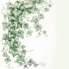 A drawing of green ivy leaves with a white background