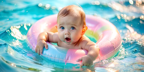 Baby Swimming on inflatable ring