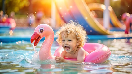 Baby Swimming on inflatable ring