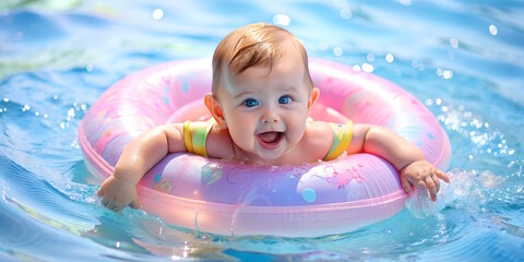 Baby Swimming on inflatable ring