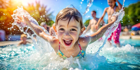 Little Girl  Enjoying Sunshine and Splashes in the pool