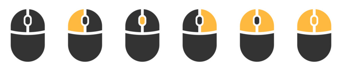 Computer mouse icon set. Pressing different mouse buttons. PC cursor vector icons. Vector illustration