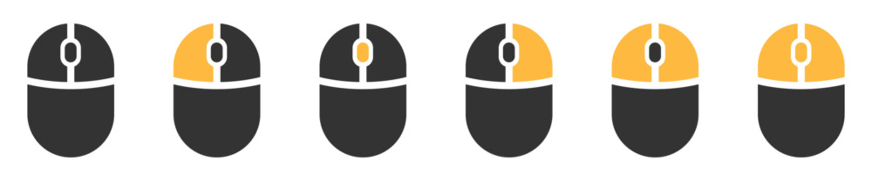 Computer mouse icon set. Pressing different mouse buttons. PC cursor vector icons. Vector illustration
