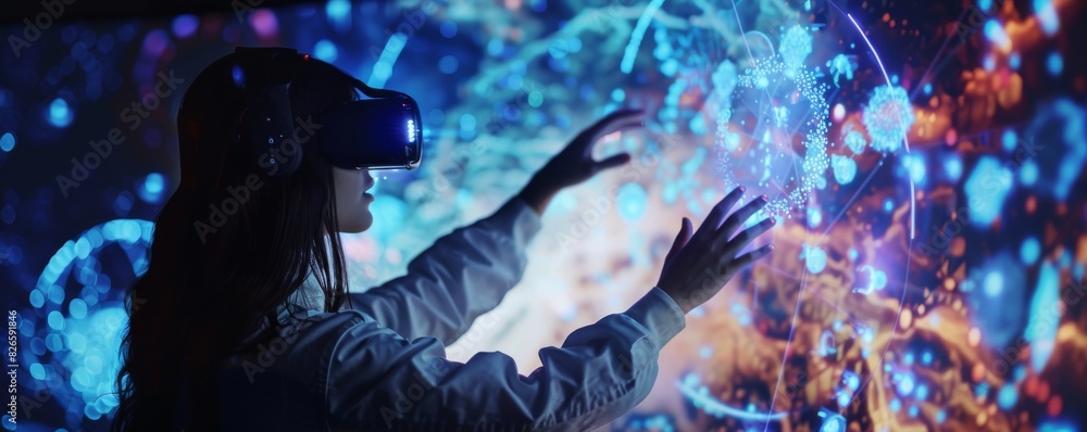 Poster augmented reality interface with interactive holograms, vibrant and engaging visuals