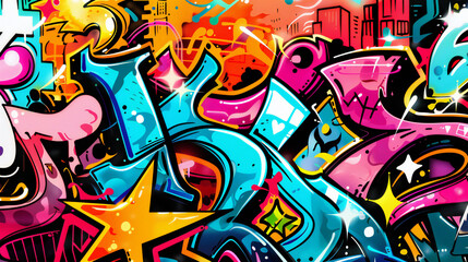  abstract multi colored funky graffiti art background with thick lines chaotic irregular geometric shapes