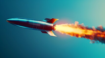 Fototapeta premium Rocket flies into space. 3D rendering.