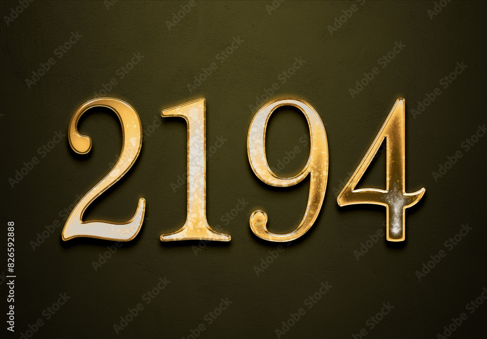 Wall mural Old gold effect of 2194 number with 3D glossy style Mockup.