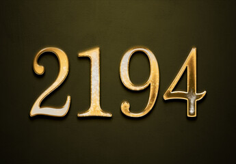 Old gold effect of 2194 number with 3D glossy style Mockup.