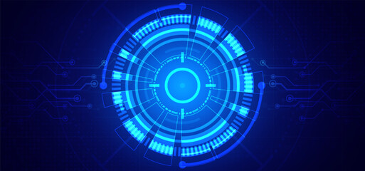 Abstract digital technology futuristic circuit board blue background, Cyber science tech layout, Innovation future Ai big data, Global internet network connection, Cloud hi-tech illustration vector