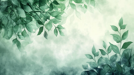 A green leafy background with a white background