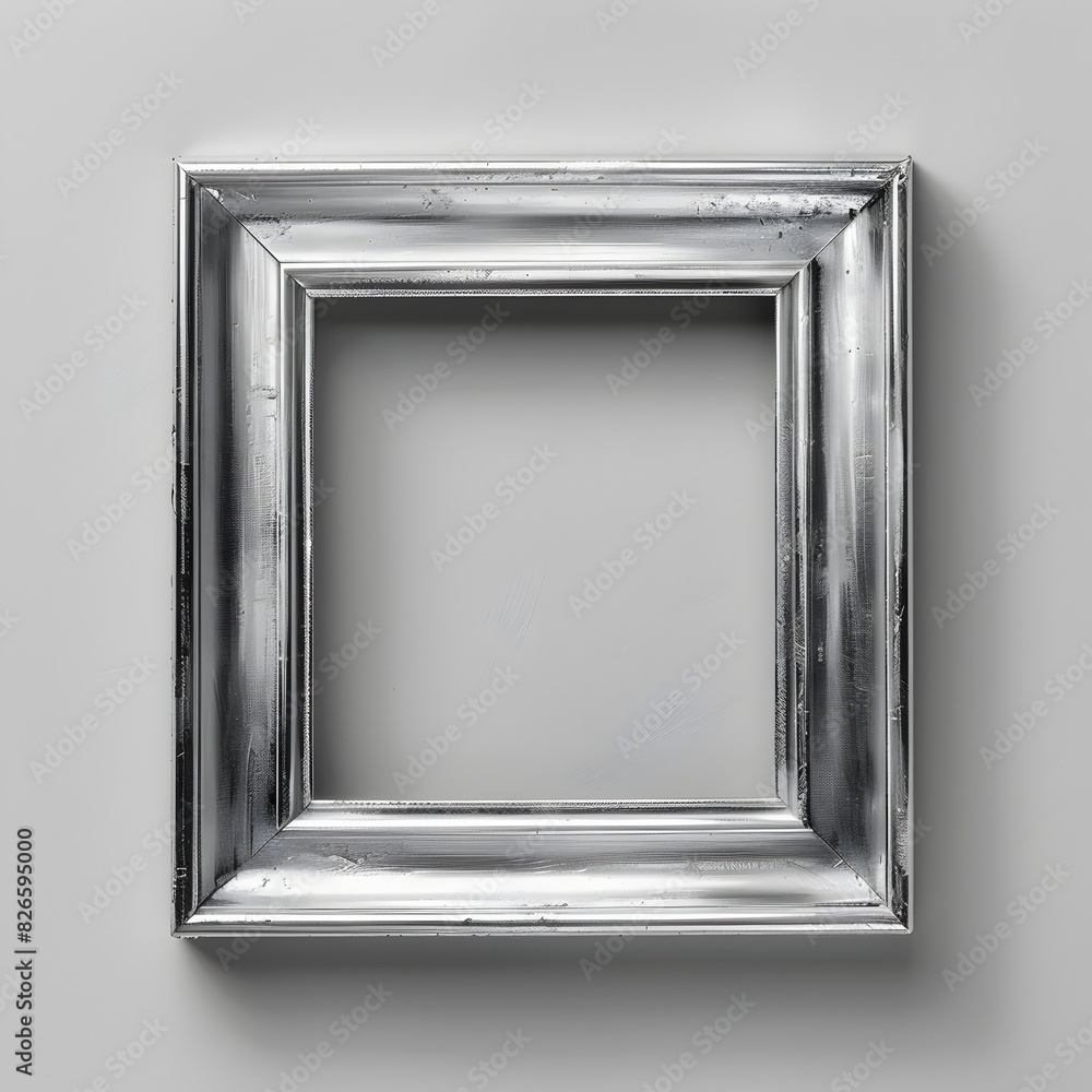 Poster elegant silver metal frame with brushed texture on plain background for minimalist artwork display