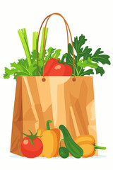 Eco-Friendly Grocery Shopping: Basket Filled with Fresh Produce, Sustainable Packaging, and Essential Items

