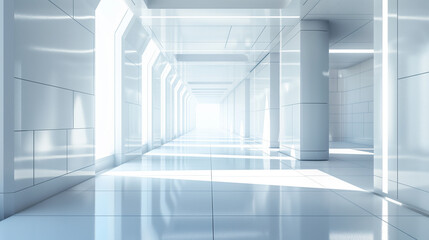 Obraz premium A large, empty, white room with a window in the middle