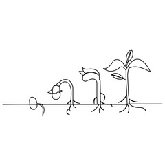 
Plant growth tree continuous one line drawing  outline vector illustration

