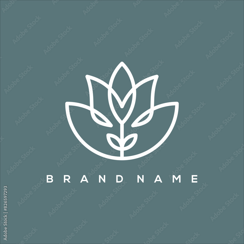 Wall mural line art flower leaf wellness and beauty logo vector