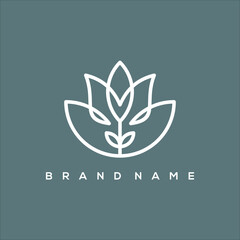 line art flower leaf wellness and beauty logo vector