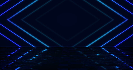 Abstract technology background clubbing nightlife background. Disco lights music concert light show glowing shiny square geometric laser loop with reflection. Award show ceremony event.