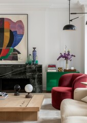 Minimalism, modern living room, abstract art paintings, white sofas, interior, room, sofa, furniture, wall, home, design, couch, living, house, floor, apartment, chair, lamp, contemporary,  table, arm