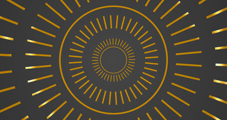 Historical gold circular ornamental design moving bg. Round elegant luxury premium class rings bg. Precious shiny jewelry design twinkle sparks on rims ethereal smooth creative overlay. Minimal bg.