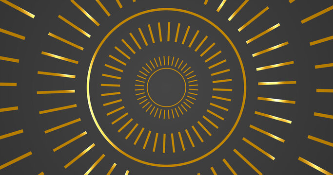 Historical gold circular ornamental design moving bg. Round elegant luxury premium class rings bg. Precious shiny jewelry design twinkle sparks on rims ethereal smooth creative overlay. Minimal bg.