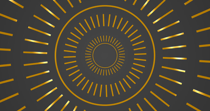 Historical gold circular ornamental design moving bg. Round elegant luxury premium class rings bg. Precious shiny jewelry design twinkle sparks on rims ethereal smooth creative overlay. Minimal bg.