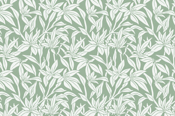 Toile pattern tapestry. Linocut print. Monochrome botanical pattern background. Created with Generative AI technology.