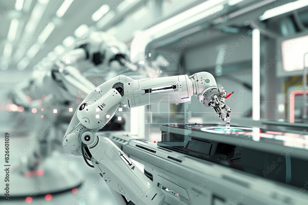 Aufkleber the image shows several robotic arms working on an assembly line.