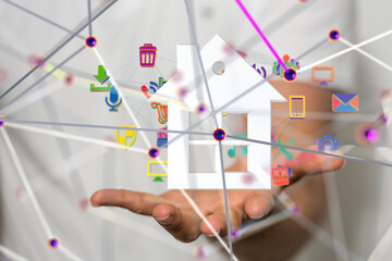 home data. Digital cyberspace with particles and Digital data network connections concept. - 3d