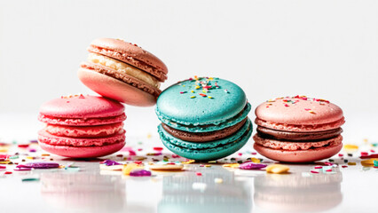 Obraz premium Visual feast featuring a multitude colorful macarons, evoking the essence of French pastry delights.