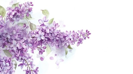 Spring themed floral arrangement with lilac flowers on a white backdrop perfect for greeting cards or invitations Watercolor artwork designed with a vertical layout and space for text