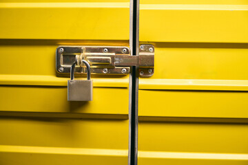 Steel secure lock on storage unit door