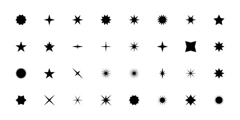 A collection of futuristic retro glitter icons. Collection of star shapes. Abstract cool glitter effect sign vector design.
