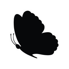 Butterfly black color, flying shape, vector design. Abstract modern monarch butterfly contours on white background for decoration design. Closeup design element, black butterfly, silhouette, icon, art