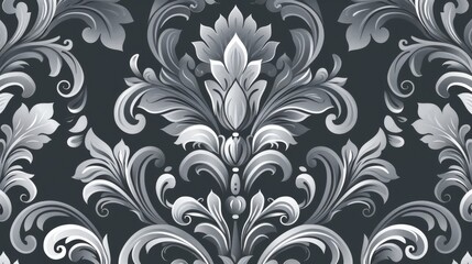 Elegant damask pattern with intricate details on a grey background