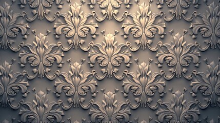 Elegant damask pattern with intricate details on a grey background