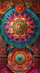 Obraz premium Traditional Thai art features colorful floral and geometric patterns used in ornament and decoration