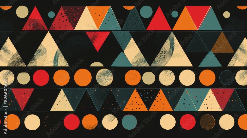 Poster geometric pattern with triangles and circles on a black background